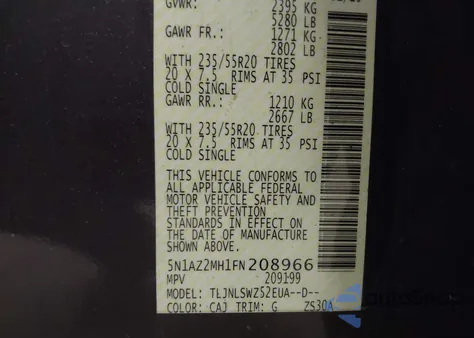 2015 Nissan Murano Platinum из США, поврежденный, VIN 5N1AZ2MH1FN208966